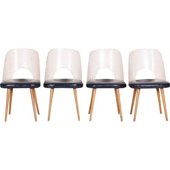 Image 1 of Ensemble de 4 chaises de salle à manger vintage noir et blanc par Oswald Haerdtl, années 1950