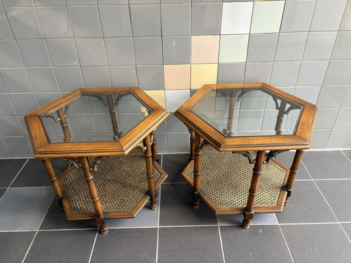 Deux tables basses hexagonales Feaux Bamboo