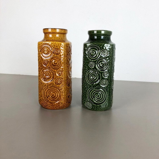 Image 1 of Paire de vases Jura vintage en céramique de lave grasse par Scheurich, Allemagne 1970
