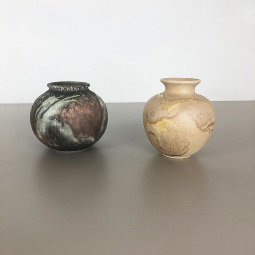 Paire de vases en poterie vintage Fat Lava Abstract by Ruscha Allemagne 1960s
