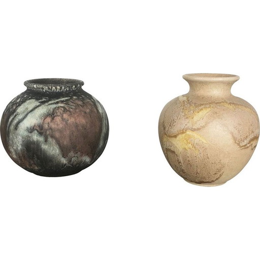 Paire de vases en poterie vintage Fat Lava Abstract by Ruscha Allemagne 1960s