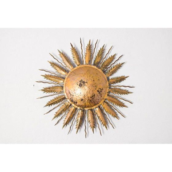 Image 1 of Plafonnier vintage en métal martelé en forme de soleil, Espagne 1940