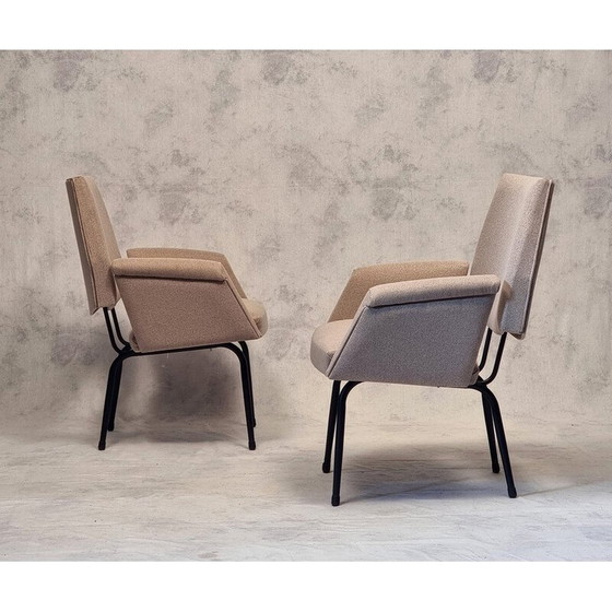 Image 1 of Paire de fauteuils vintage en métal tubulaire laqué noir, France 1950