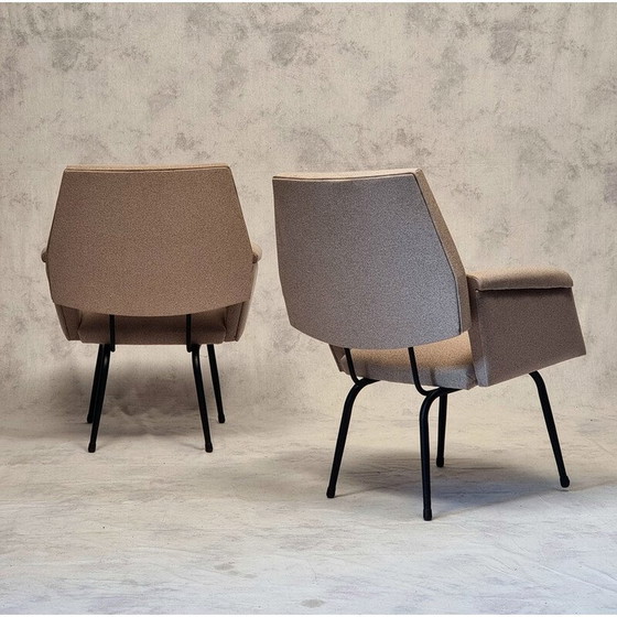 Image 1 of Paire de fauteuils vintage en métal tubulaire laqué noir, France 1950