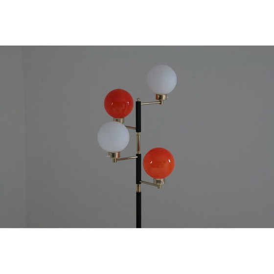 Image 1 of Lampadaire vintage en métal, laiton et opaline pour Arlus, France années 1950