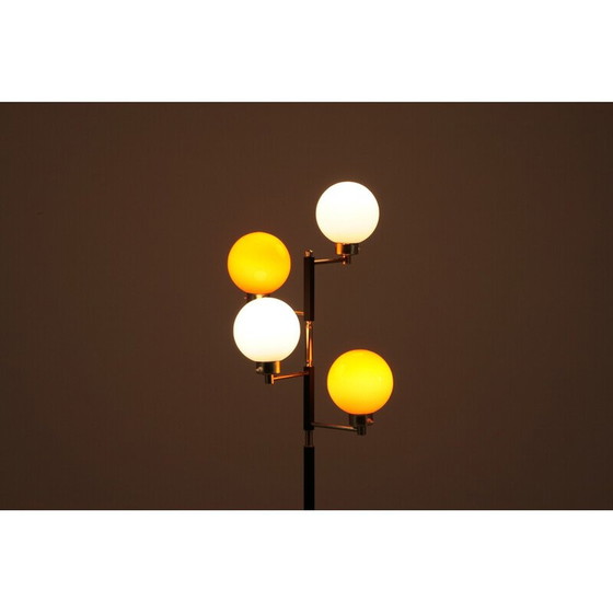 Image 1 of Lampadaire vintage en métal, laiton et opaline pour Arlus, France années 1950