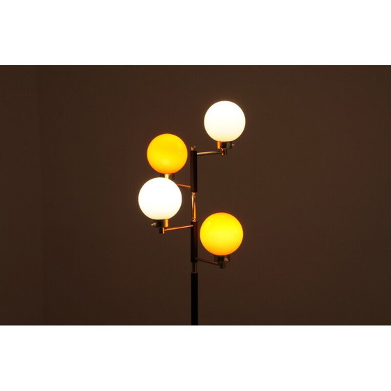 Image 1 of Lampadaire vintage en métal, laiton et opaline pour Arlus, France années 1950