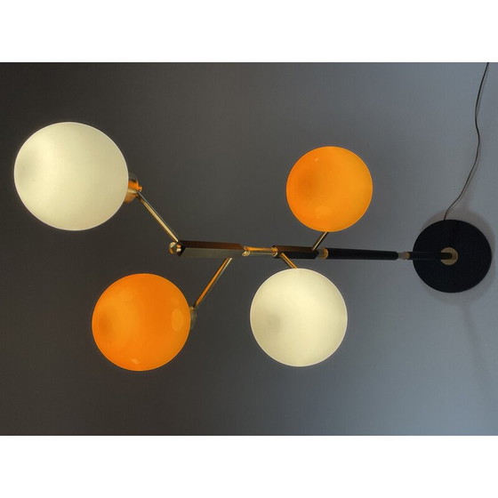 Image 1 of Lampadaire vintage en métal, laiton et opaline pour Arlus, France années 1950