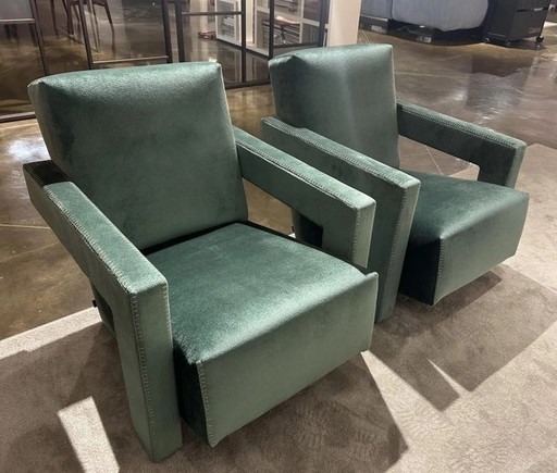 Cassina 2 Utrecht 637 Nouveau Jamais Utilisé En Velours Vert Olive Couture Cheval