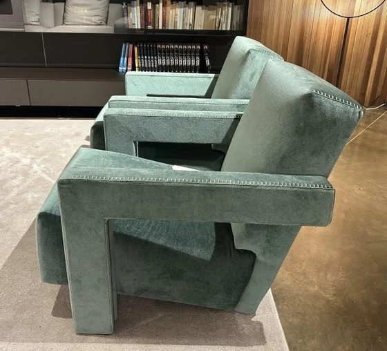 Image 1 of Cassina 2 Utrecht 637 Nouveau Jamais Utilisé En Velours Vert Olive Couture Cheval
