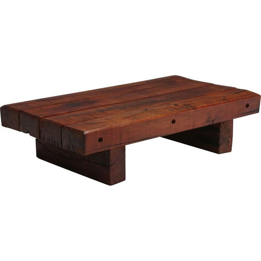 Table basse rectangulaire vintage en bois rustique, Italie 1940