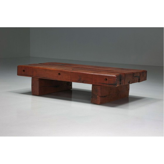 Image 1 of Table basse rectangulaire vintage en bois rustique, Italie 1940