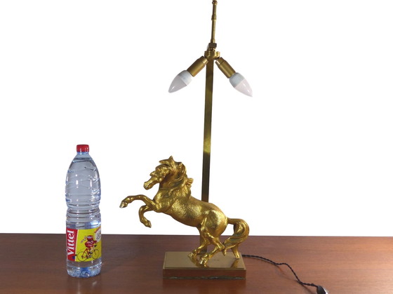 Image 1 of Lampe De Table Cheval En Métal Fonte Dorée 1960