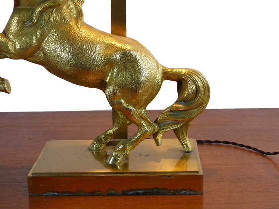 Image 1 of Lampe De Table Cheval En Métal Fonte Dorée 1960