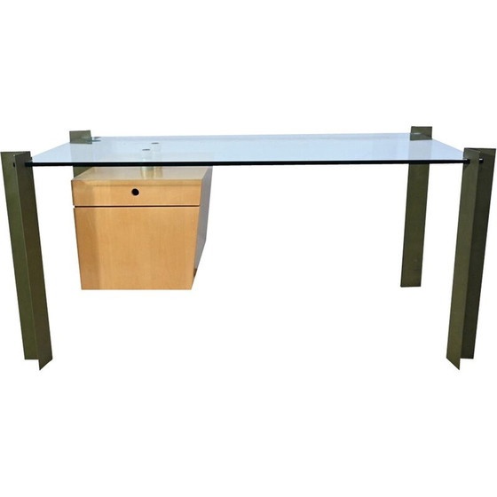 Image 1 of Bureau vintage en verre et sycomore par Julien Rondineau pour la société parisienne XI Design