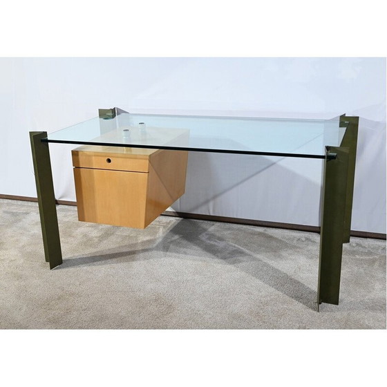 Image 1 of Bureau vintage en verre et sycomore par Julien Rondineau pour la société parisienne XI Design