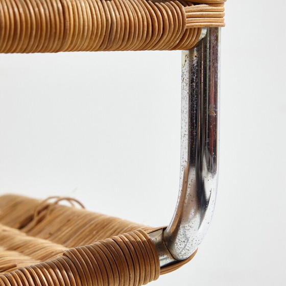 Image 1 of Chaise tubulaire vintage avec siège et dossier en osier, 1980