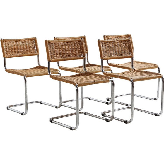 Image 1 of Chaise tubulaire vintage avec siège et dossier en osier, 1980