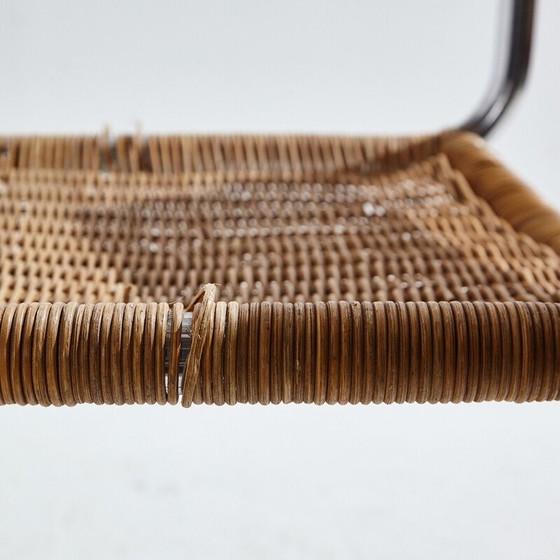 Image 1 of Chaise tubulaire vintage avec siège et dossier en osier, 1980