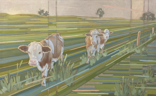 Vaches, peinture à l'huile, 130 X 80 cm, Sandra Kolondam