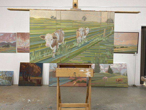 Image 1 of Vaches, peinture à l'huile, 130 X 80 cm, Sandra Kolondam