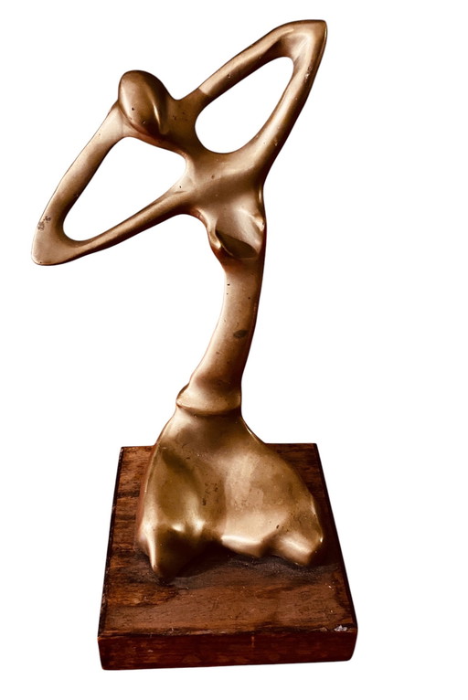 Sculpture Minimaliste Vintage - Figure Moderne Mid-Century En Bronze De Femme Agenouillée.