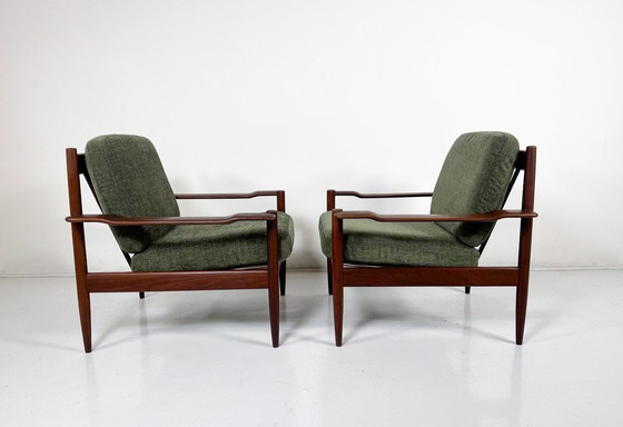 Image 1 of Mid-Century Modern Pair Of Armchairs, Teak, 1960S - New Upholstery