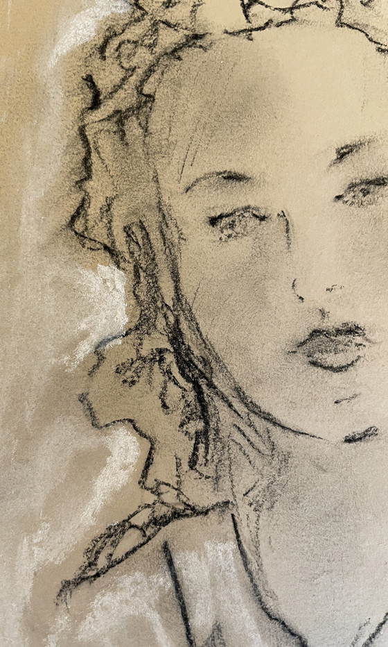 Image 1 of Tableau Fusain Pastel Esquisses Portraits Femmes