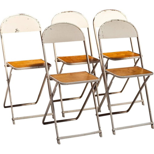 Ensemble de 5 chaises pliantes vintage en métal et contreplaqué par Friso Kramer pour Oda, Pays-Bas 1930