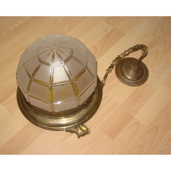 Image 1 of Lampe suspendue vintage en laiton et verre, 1900-1910