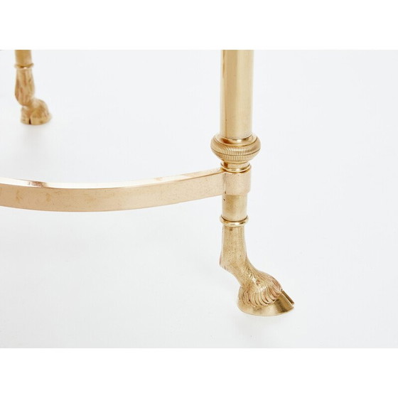 Image 1 of Table basse vintage en laiton massif et cuir noir pour Maison Charles, 1970