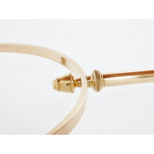 Table basse vintage en laiton massif et cuir noir pour Maison Charles, 1970