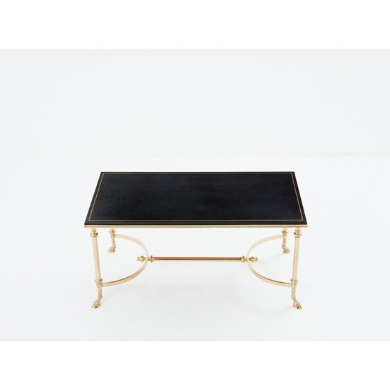 Image 1 of Table basse vintage en laiton massif et cuir noir pour Maison Charles, 1970