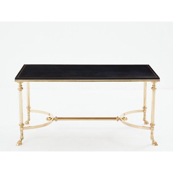 Image 1 of Table basse vintage en laiton massif et cuir noir pour Maison Charles, 1970