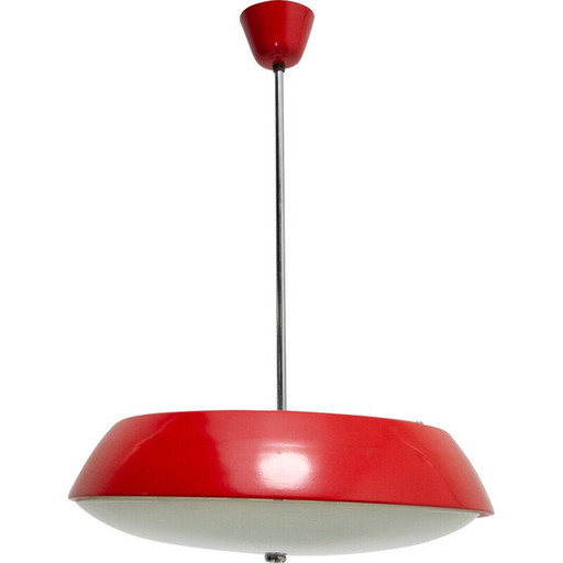Lampe suspendue vintage en tôle, verre et plastique par Josef Hurka pour Napako, Tchécoslovaquie 1960