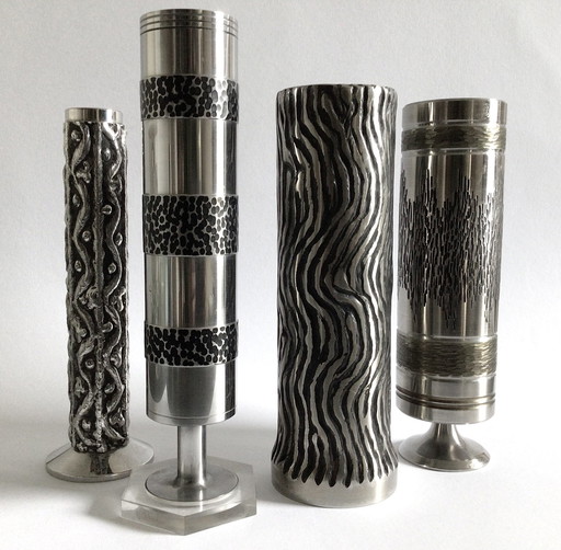 Vases vintage en acier brutaliste