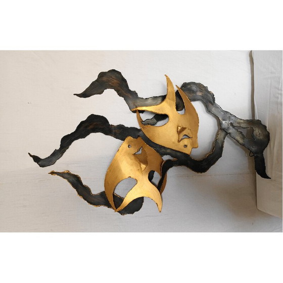 Image 1 of Applique vintage en métal soudé représentant 2 poissons, 1960