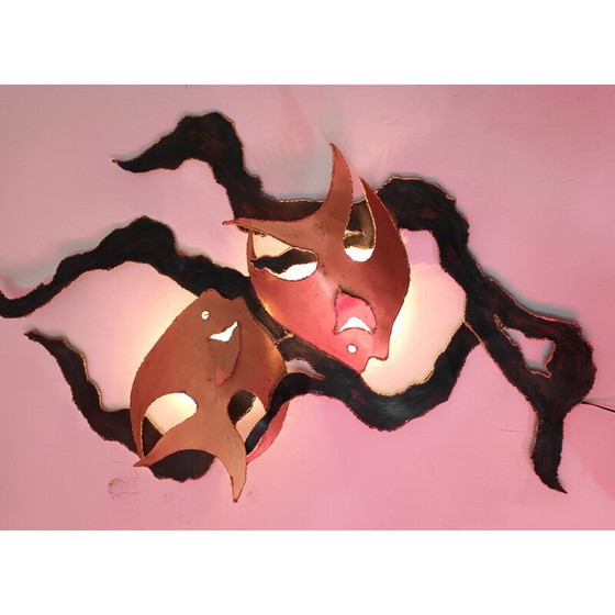 Image 1 of Applique vintage en métal soudé représentant 2 poissons, 1960