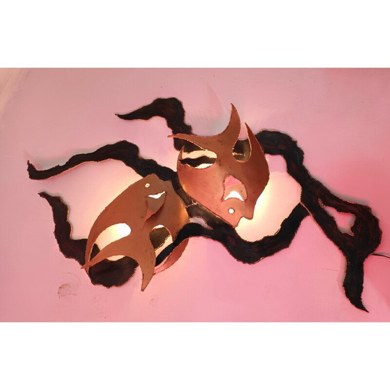 Image 1 of Applique vintage en métal soudé représentant 2 poissons, 1960