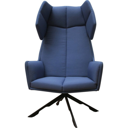 Fauteuil de direction Rama vintage en métal teinté noir et tissu bleu de Palau
