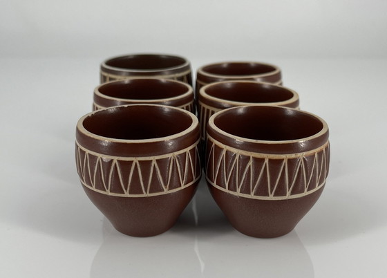 Image 1 of Set Carafe Comprenant 6 gobelets En céramique Arabia ( ?) Finlande Tarina Carafe Mid Century