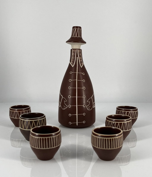 Set Carafe Comprenant 6 gobelets En céramique Arabia ( ?) Finlande Tarina Carafe Mid Century