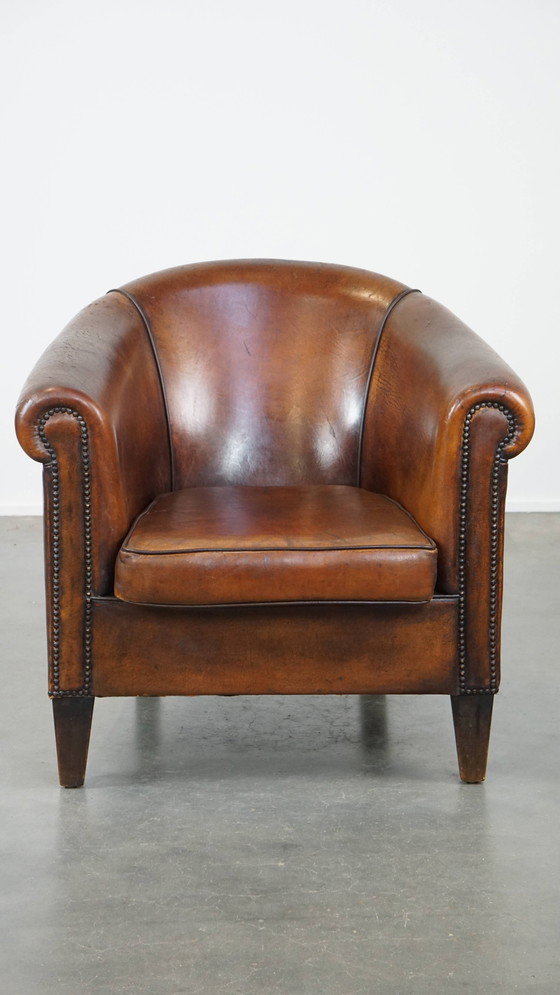 Image 1 of Fauteuil club vintage en cuir de mouton