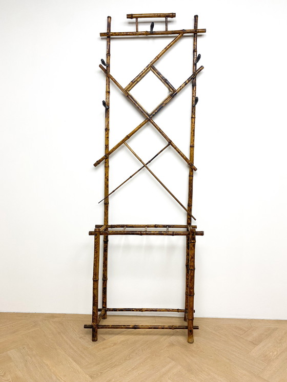 Image 1 of Porte-manteau vintage en bambou et rotin, Art Nouveau, Art Déco