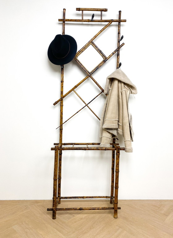 Image 1 of Porte-manteau vintage en bambou et rotin, Art Nouveau, Art Déco