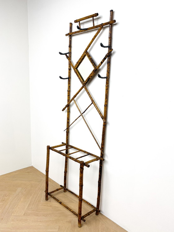 Image 1 of Porte-manteau vintage en bambou et rotin, Art Nouveau, Art Déco