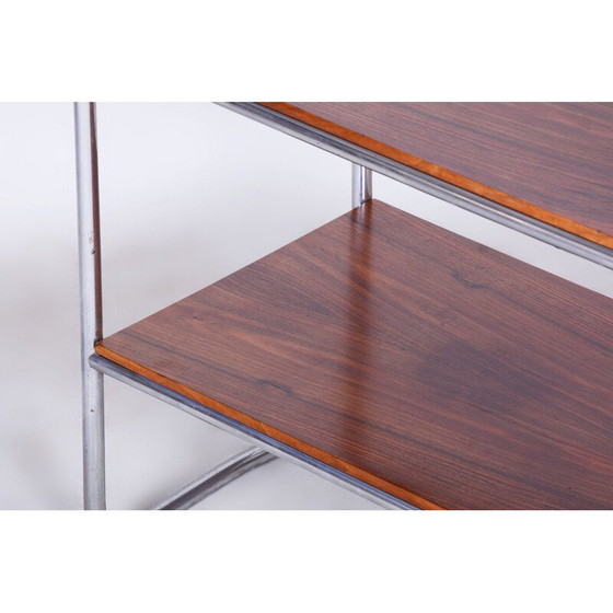 Image 1 of Table d'appoint vintage Bauhaus en noyer et acier chromé, Tchécoslovaquie 1930