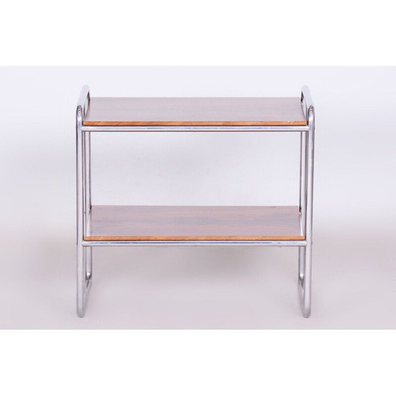 Image 1 of Table d'appoint vintage Bauhaus en noyer et acier chromé, Tchécoslovaquie 1930