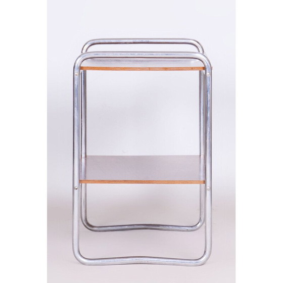 Image 1 of Table d'appoint vintage Bauhaus en noyer et acier chromé, Tchécoslovaquie 1930