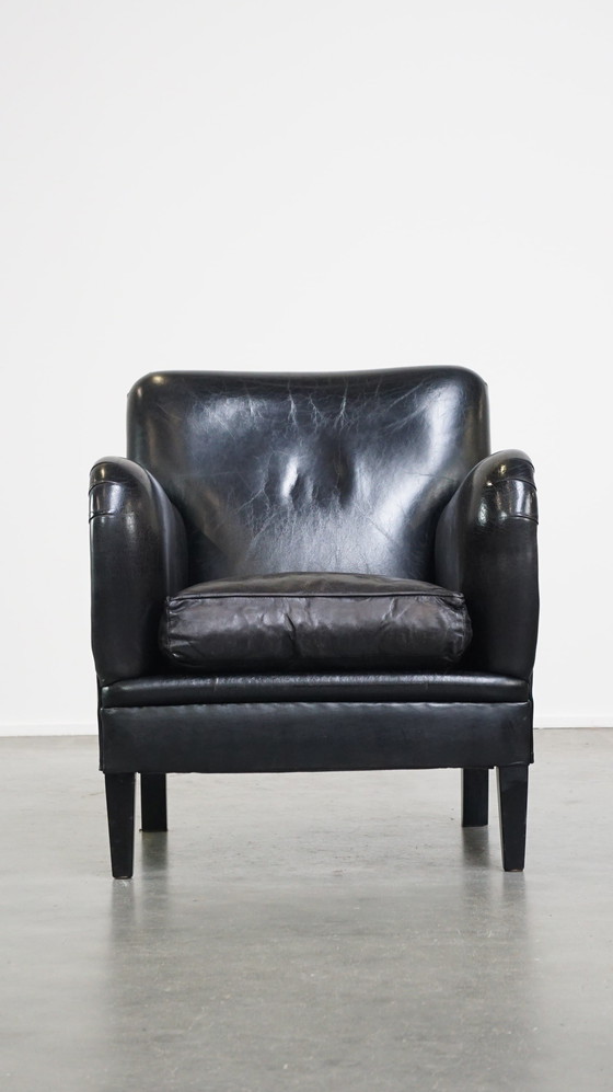 Image 1 of Fauteuil en cuir de mouton de couleur noire